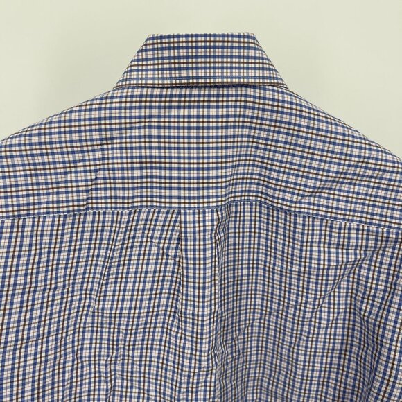 Peter Millar Mens Button-Down Shirt Small Blue Brown Checkered Long Sleeve 100% - Picture 4 of 8